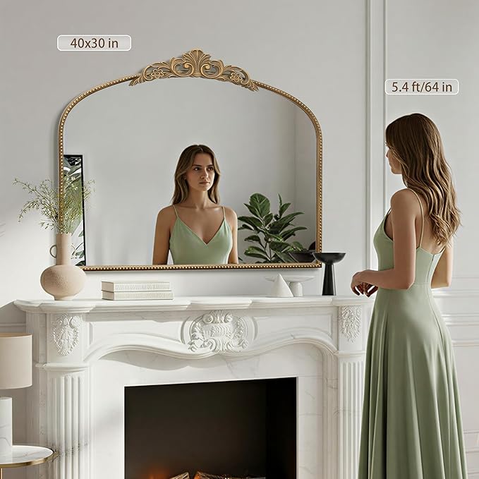 Micasso Large Gold Antique Mirror: 40"x 30" French Baroque Arched Mirror - Traditional Ornate Vintage Mirrors for Wall/Mantel/Entryway/Bathroom/Hallway - Home Decor for Living Room