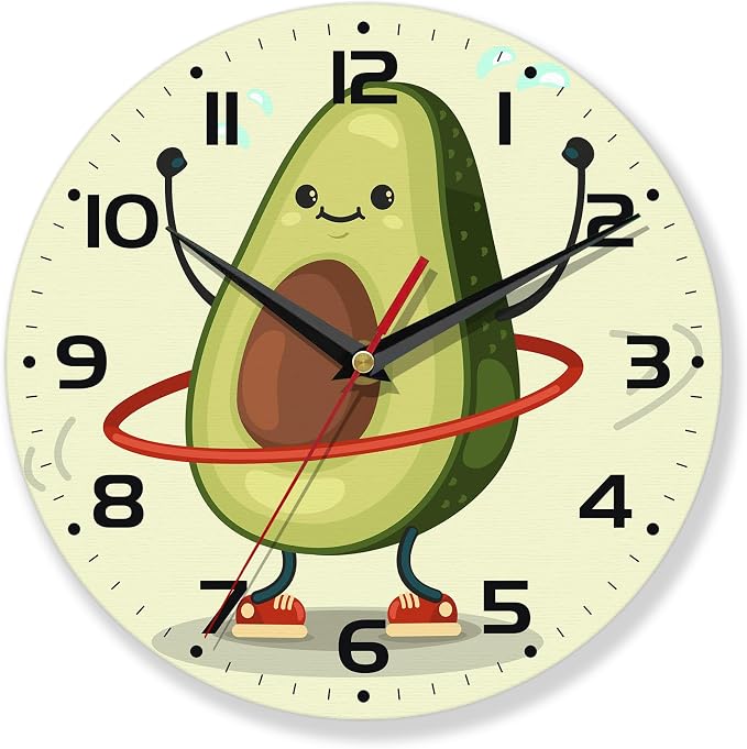 Wall Clock for Bathroom,Cute Avocado Wall Clocks Silent Non-Ticking Battery Operated Clock 10 Inch,Wall Clocks Decorative for Living Room,Kitchen,Office