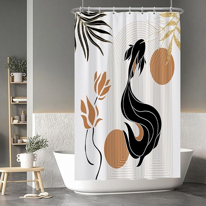 Baocicoo Bohemia Abstract Goldfish Shower Curtain Leaves Lotus Shower Curtain for Bathroom Art Home Hotel Hostel Bathtub Cubicle Decor Waterproof Curtain for Bathroom with Hooks 48x72 Inches