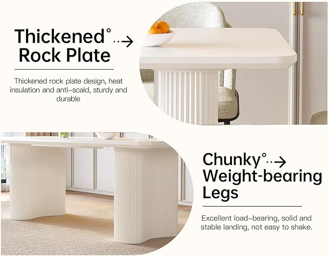 Dining Table Set for 4, 62.99" Rectangular Kitchen Table with 4 Chairs, 5-Piece Dining Set with Waved Legs for Kitchen Living Room, Home, Apartment, White