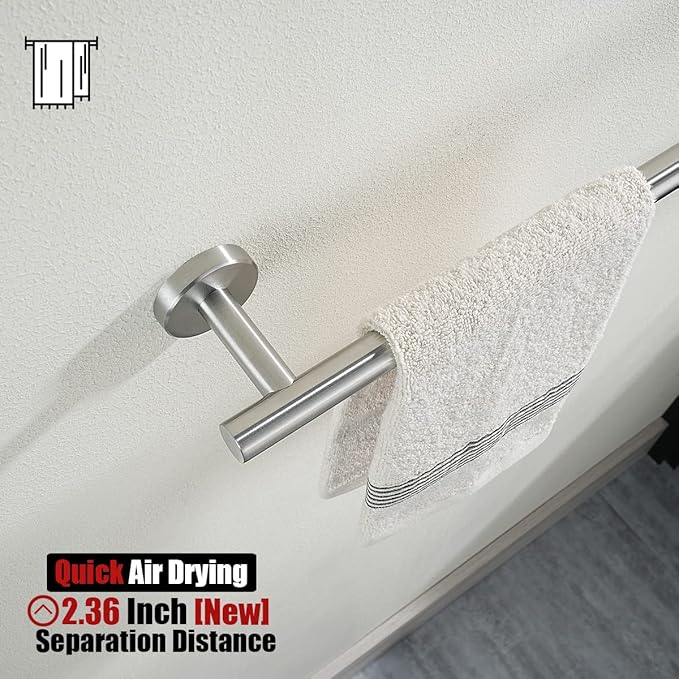 JQK Bath Towel Bar, 20.5 Inch 304 Stainless Steel Thicken 0.8mm Towel Rack Bathroom, Towel Holder Brushed Finished Wall Mount, Useable Length 18 Inch 2 Pack, TB110L18-BN-P2