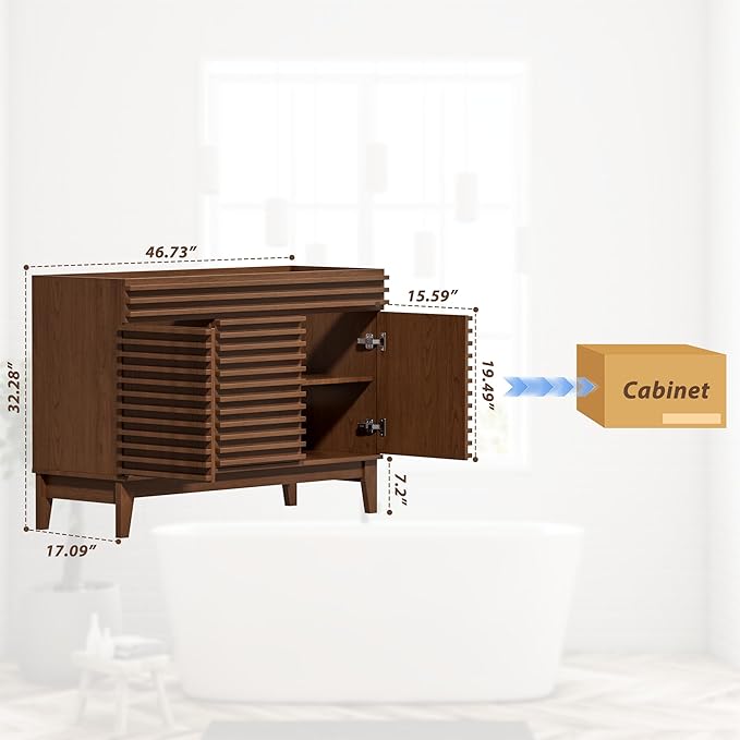 APRILSOUL 48" Bathroom Vanity, Mid-Century Bathroom Vanity Cabinet with 2 Soft Closing Doors, Freestanding Bathroom Cabinet, Particleboard Frame with Wood Grain Laminate, Walnut (Sink Not Included)