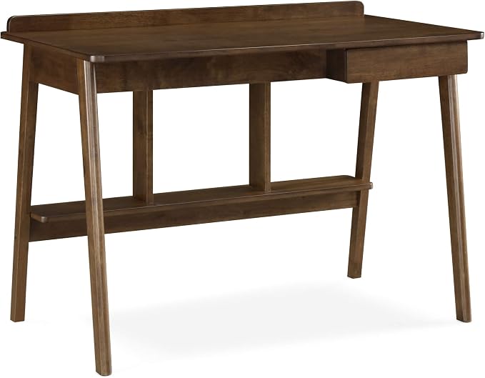 Finch Darren Home Office Desk with Drawer, Mid Century Accent Desk, 43 Inch Wide Simple Modern Study Table, Walnut Brown