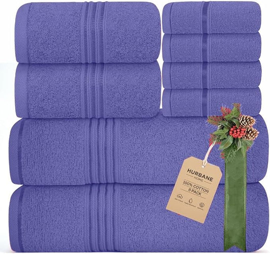 8 Piece Bath Towels for Bathroom - 100% Cotton, Soft Absorbent Bathroom Towels Set - 2 Extra Large Bath Towels, 2 Hand Towels & 4 Washcloths - Hotel Spa Thick Plush Towel, Purple