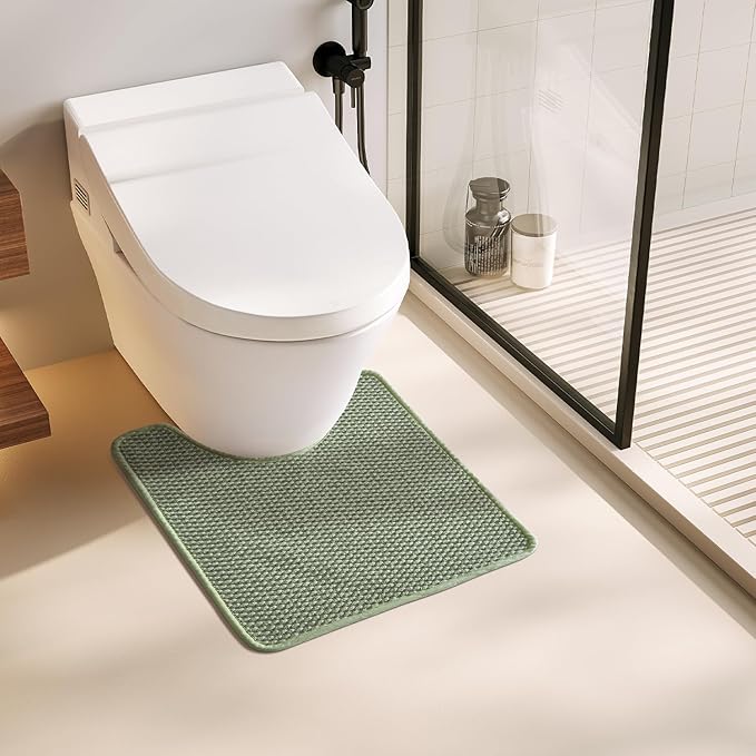 Toilet Rug, Thin Toilet Rugs U Shaped Washable Non Slip Absorbent Quick Dry Low Pile Toilet Mat, Sage Green 20"x24" U Shape