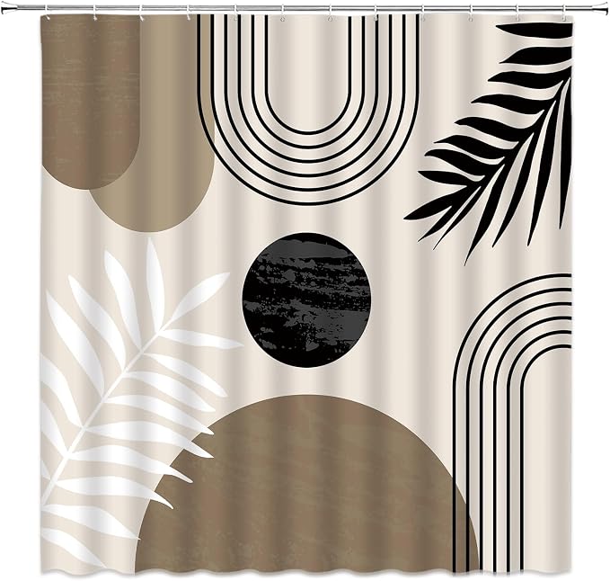 Mid Century Modern Shower Curtain Boho Brown Abstract Retro Aesthetic Fabric for Bathroom Decor Bathtub with Hooks (59" WX70 H)