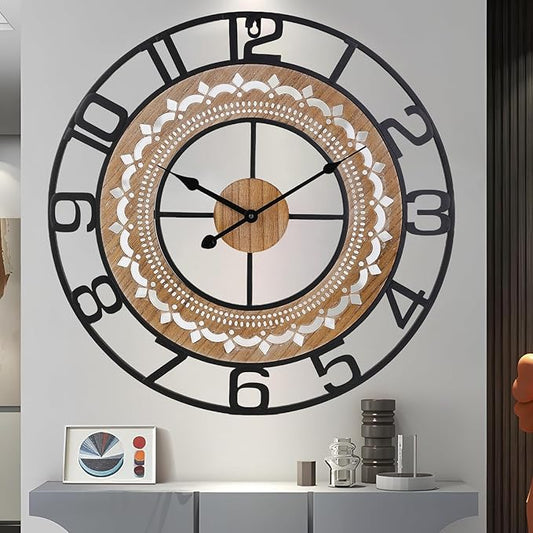 Wall Clocks for Living Room, Bohemian Pattern Clock Silent,Non Ticking,Battery Operated Oversized Vintage Round Modern Clock for Bedroom,Farmhouse,Office Wall Decor-20 Inch