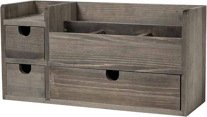 Rock Grey Wooden Desktop Organizer 3 Drawers Office Supplies Storage Caddy Stationery Box Mail Holder Note Pads Makeup Tools Cosmetics