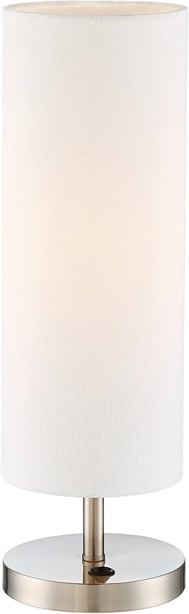 360 Lighting Heyburn Modern Accent Table Lamp with Hotel Style USB and AC Power Outlet in Base 20" High Brushed Nickel Off White Cylinder Shade for Living Room Desk Bedroom House Bedside