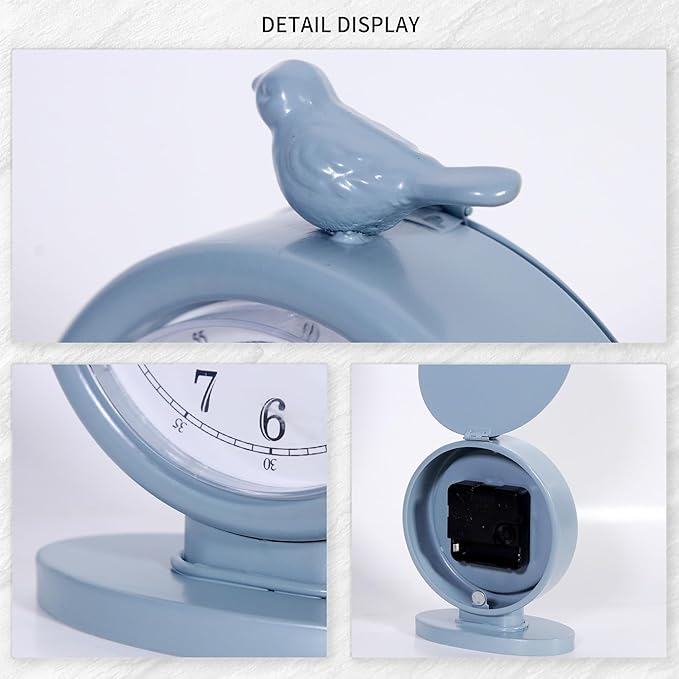 Mantel Clock, Classic Vintage Clocks and Decorative Shelf Decor, Silent Analog Desk Clocks with Light Vintage Metal Table Clock for Living Room Shelf Bedside Home Decor (Bright Blue)