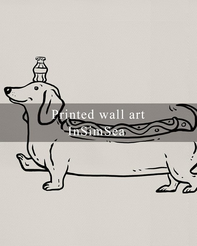 InSimSea Vintage Framed Wall Art Linear Dachshund Puppy Canvas Prints, Amusing Home Decor, Humorous Painting Picture, Kitchen Wall Decor Gifts for Friends or Family - 10L x 8W