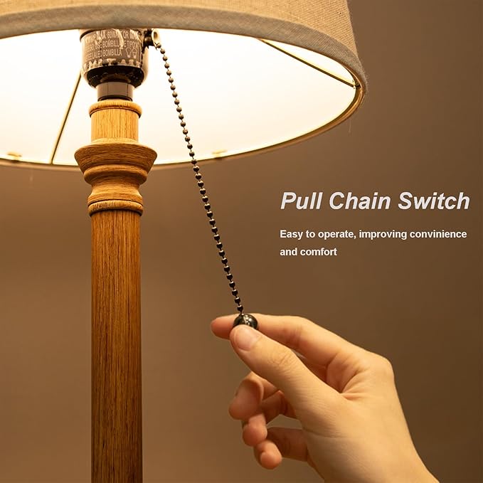 Oneach 19.5" Small Table Lamps Set of 2, Pull Chain Switch Bedside Table Lamps, Modern Nightstand Lamp with Linen Shade, Rustic Lamp for Living Room, Bedroom, Home Office, Nursery