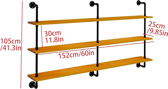 HDDFER Floating Shelves for Wall Bookshelf Industrial Pipe Shelving Shelves Natural Wood Planks Rustic Wall Shelves Hanging Bookshelves Farmhouse Kitchen Shelving 60 inch