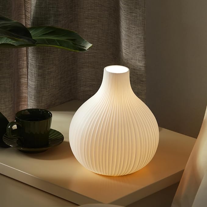 RONDURE 8.7" Modern Ceramic Table Lamp, Fully Dimmable Modern Bedside Lamps for Bedroom, Living Room and Nightstand, White Translucent Ceramic Shade, Warm Ambient Lighting, Corded, Bulb Included