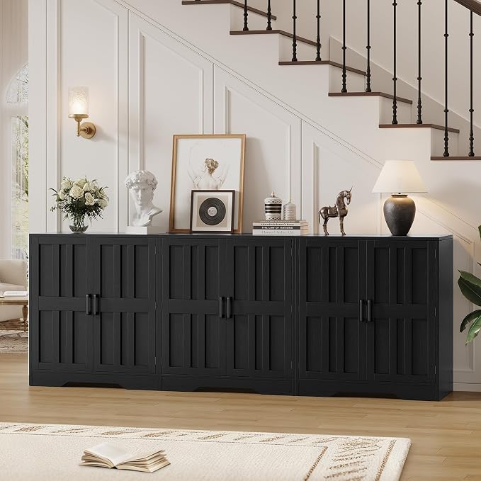 Sideboard Buffet Cabinet, Modern Farmhouse Kitchen Storage Cabinet, 94.5" Modular Accent Cabinet Coffee Station Bar Media Console Table Credenza for Kitchen Dining Room, Living Room Entryway Hallway