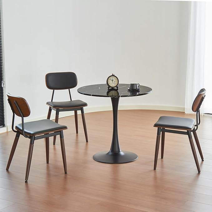 Round Dining Table, 24" Circle Tulip Table with Thickened Tabletop & Metal Pedestal, Mid Century Modern Bistro Table for Kitchen, Small Places, Living Room, Cafe (Marble Pattern Black)