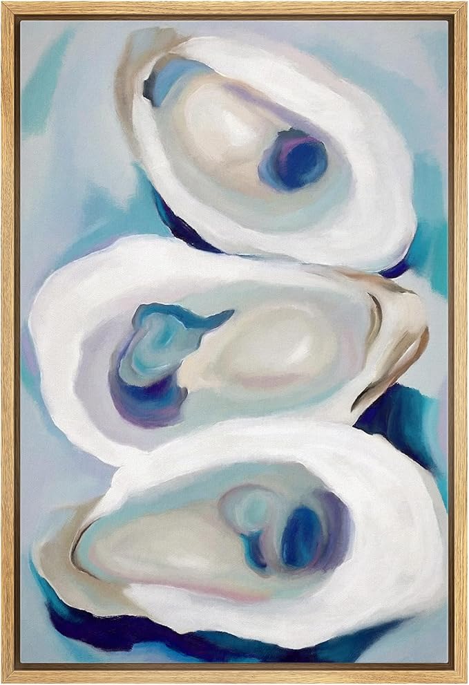 MUDECOR Framed Canvas Print Wall Art Modern Colorful Oysters Coastal Abstract Seafood Illustrations Minimalism Decorative Bohemian Colorful Zen for Living Room, Bedroom, Office - 16"x24" NATURAL