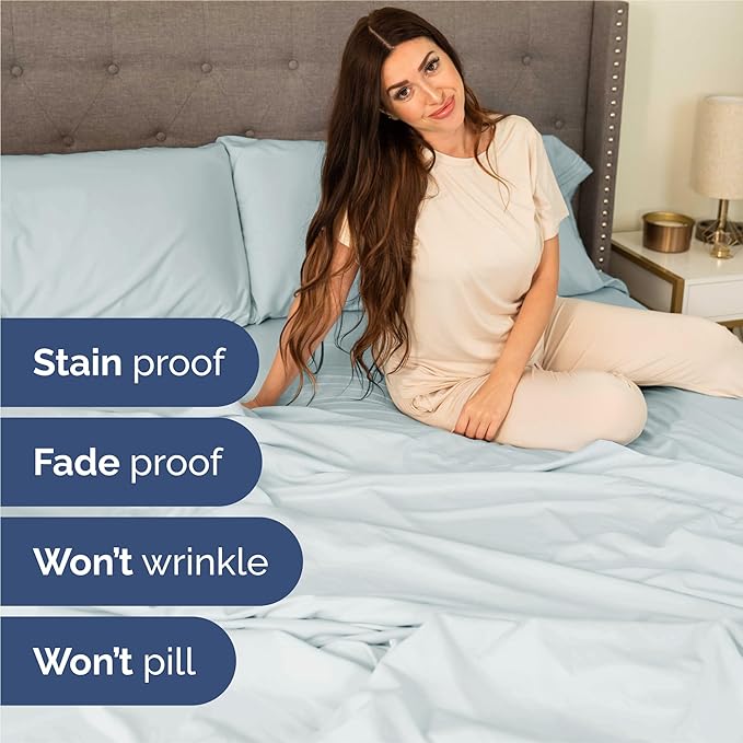 King Size 4 Piece Sheet Set - Comfy Breathable & Cooling Sheets - Hotel Luxury Bed Sheets for Women & Men - Deep Pockets, Easy-Fit, Extra Soft & Wrinkle Free Sheets - Ice Blue Oeko-Tex Bed Sheet Set