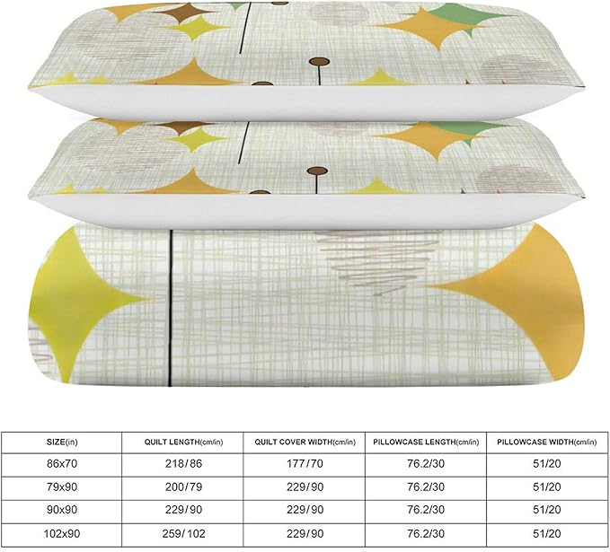 Mid Century Duvet Cover Sets Modern Mid Century Retro Grid Printed Lightweight Soft Quilt Cover Geometric Minimalist Abstract Soft Microfiber 3 Piece (1 Duvet Cover 90x102in + 2 Pillow Sham 20x30in)