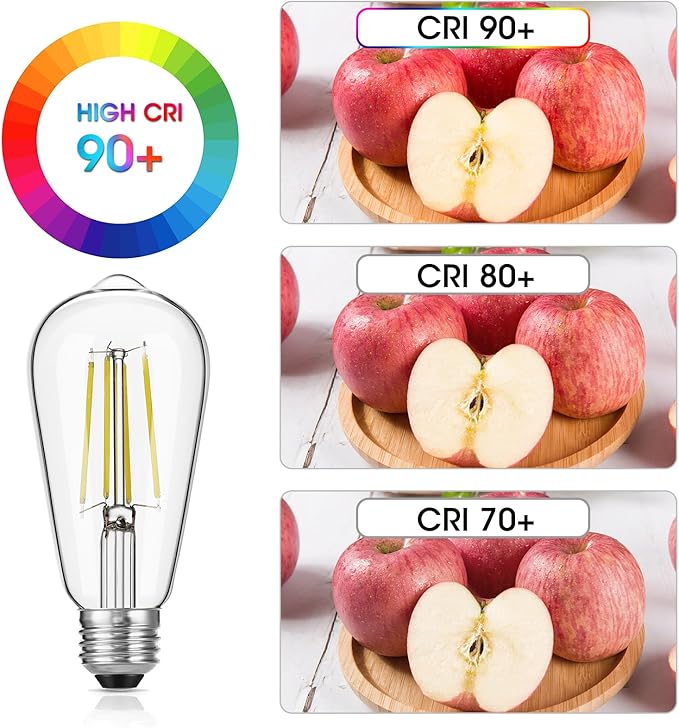 Vintage LED Edison Bulbs, 6W, Equivalent 60W, High Brightness Daylight 5000K, ST58 Antique LED Filament Bulbs with 90+ CRI, E26 Medium Base, Dimmable, Clear Glass, Pack of 6