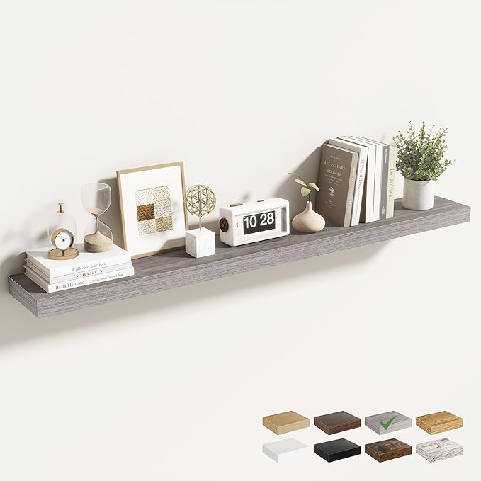 48 Inch Floating Shelves for Wall 1 Pack, 48" Wall Shelves for Books, Storage, Decor, Wall Mounted Floating Shelf with Invisible Brackets for Kitchen, Living Room, Gray