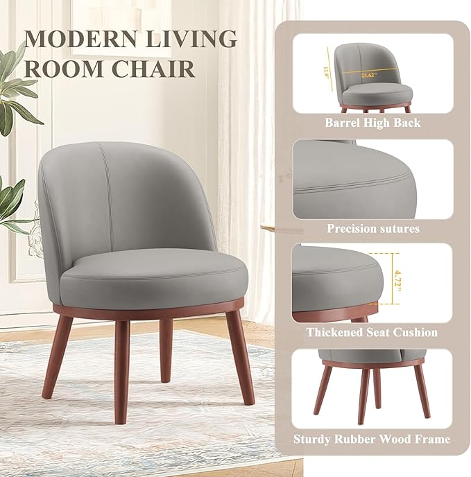 Accent Chair Mid-Century Modern Chair PU Leather Upholstered Armless Chair Set of 1, Suitable for Living Room, Bedroom, Balcony,Light Gray