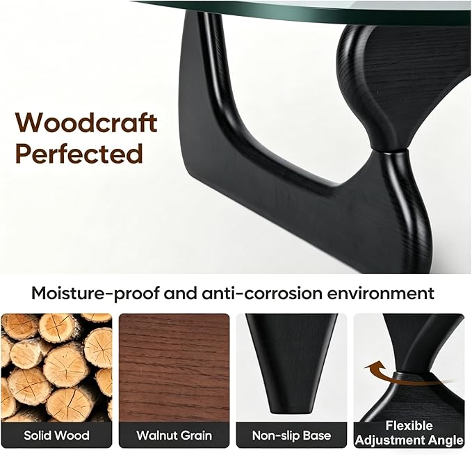 Modern Glass Coffee Table for Living Room, Small mid Century Coffee Table, Stylish Coffee Tables Suitable for Bedroom Living Room Reception Office Tables (Black+Transprent, Small 32.6in)
