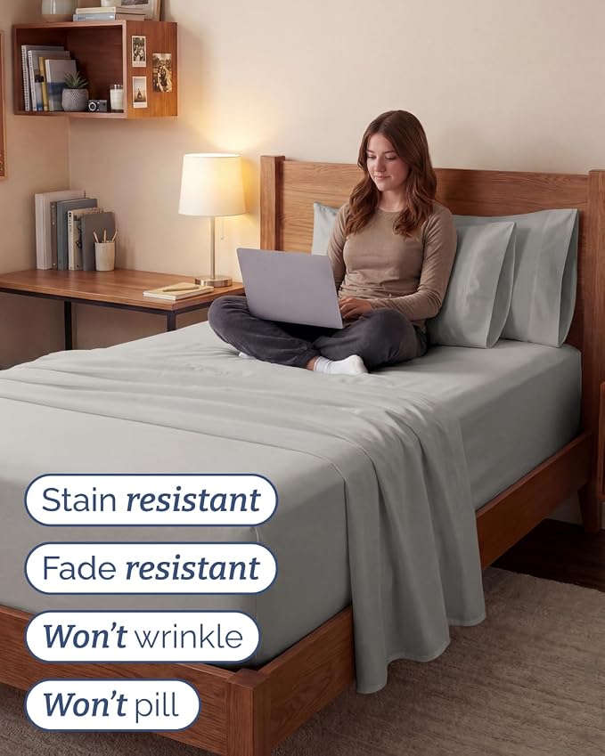 Extra Deep Twin XL Sheet Set - 4 Piece College Dorm Bed Sheets Set w/Extra Deep Pockets - Ultra-Soft, Comfy & Breathable Bedding for Women, Men, Kids & Teens - Wrinkle & Fade Resistant - French Grey