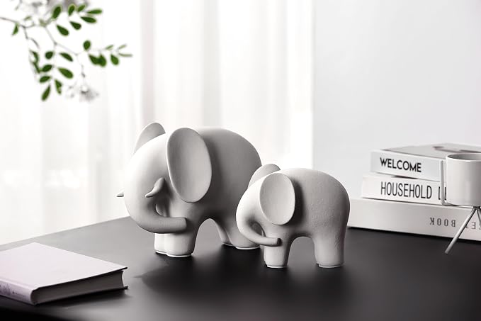 Modern Simple Ceramic White Elephant Living Room Home Office Decoration (Small White Elephant)
