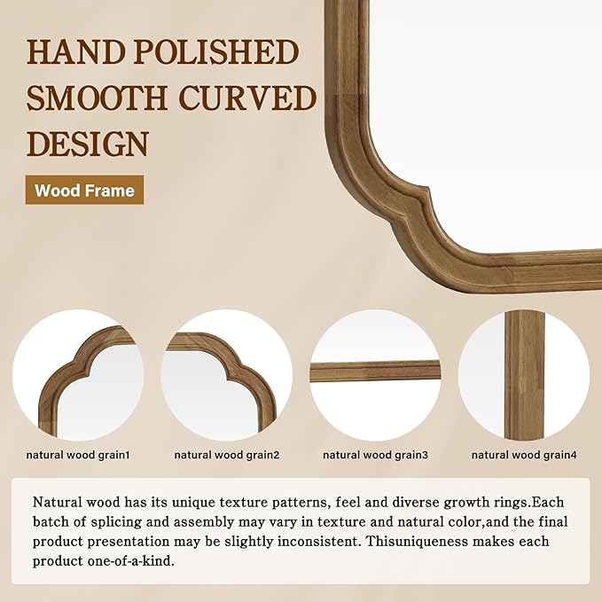 HOMECOOKIN Full Length Mirror Wall Mounted, Rustic Wooden Frame Floor Mirror, Rounded Corner Large Full Body Mirror for Bedroom,Dressing Room， Leaning or Hanging Against Wall (Natural, 71" L x 24" W)