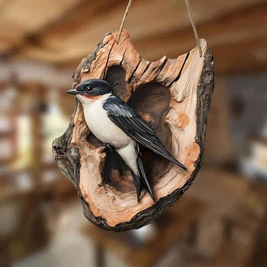 DLIGGSAHN Rustic Wooden Bird Wall Decor, Natural Wood Bird Nest Hanging Ornament, Farmhouse Style Wall Art for Home, Porch, Patio & Bathroom