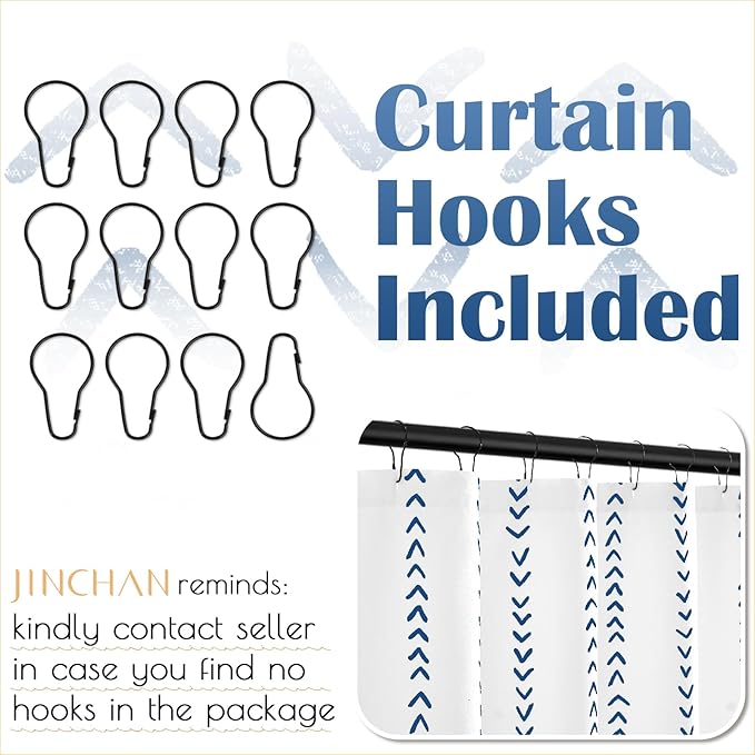 jinchan Blue and White Boho Shower Curtain Herringbone Zig Zag Waterproof Fabric Bohemian Modern Farmhouse Arrow Geometric Shower Curtains for Bathroom with 12 Hooks 70x72 Inches