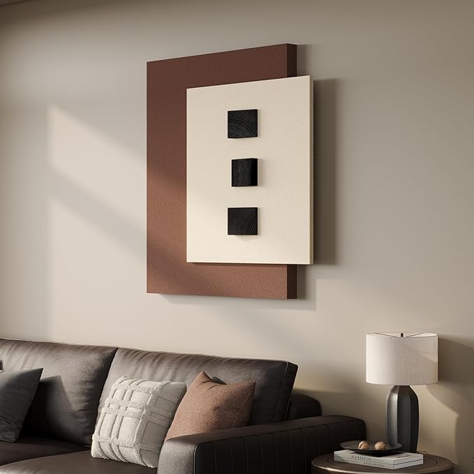 Cuspin Large 3D Wood Wall Art for Living Room, Minimalist Black Wooden Blocks artwork for walls, Modern Brown Textured Paintings Wall Decor for Bedroom Dining Room Office Hallway