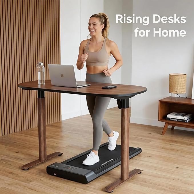 Electric Standing Desk 55x24, One-Piece Walnut Desktop, Height Adjustable Sit Stand Workstation with Quiet Motor & Memory Presets, Oval Leg Home Office Standing Desk, Anti-Collision, Minimalist Design