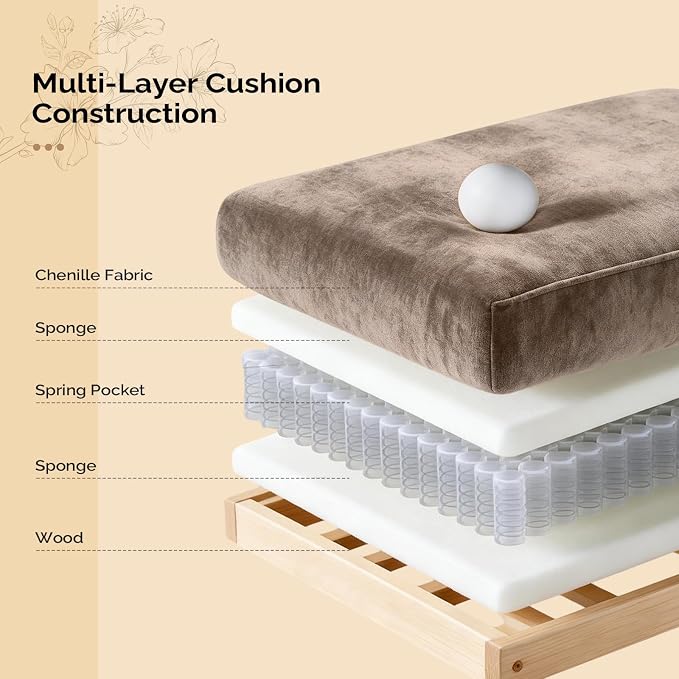 VINGLI Convertible Sectional Loveseat Sofa with Deep Seat &Movable 2-Layer Ottoman, Oversized L-shape Cloud Sofa with Chaise & Armrests, 2-Seat Sofa for Small Spaces & Apartment, Chenille, Light-Brown