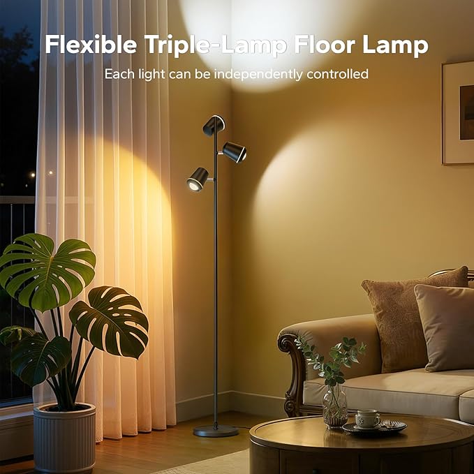SIBRILLE 36W LED Tree Floor Lamp, Upgraded 3 Rotatable Lights Standing Lamp with Remote & Touch Control, Dimmable Tall Lamp Modern Floor Lamps for Living Room Bedroom Office