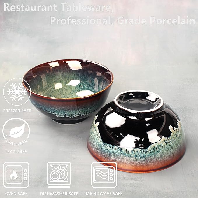 17oz Ceramic Soup & Cereal Bowls Set of 6, Dishwasher & Microwave Safe