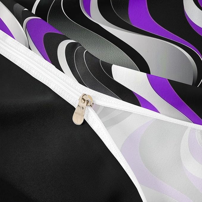 Erosebridal Geometric Wavy Lines Duvet Cover Twin for Kids Boys Girls,Minimalist Abstract Art Comforter Cover,Modern Aesthetic Bedding Set,Purple Grey Black Bed Set with 1 Pillowcase Bedroom Decor