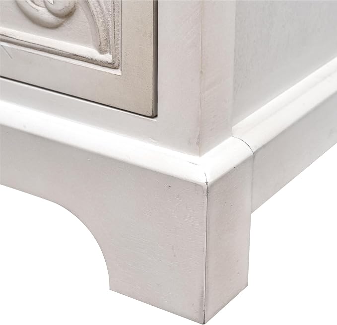 eHemco Ornate Floral Carved End Table with Storage, 18 x 14 x 30.5 Inches, Retro Style Living Room Furniture, Natural and White