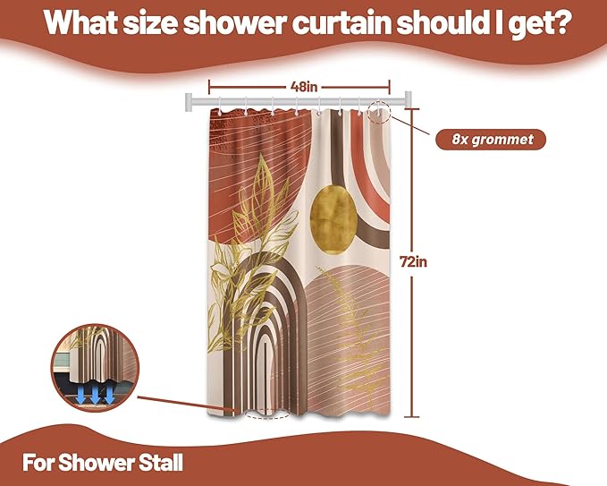 Boho Mid Century Modern Shower Curtain Bohemian MCM Shower Curtains for Bathroom Decor Sets, Waterproof Fabric with Hooks 48x72in