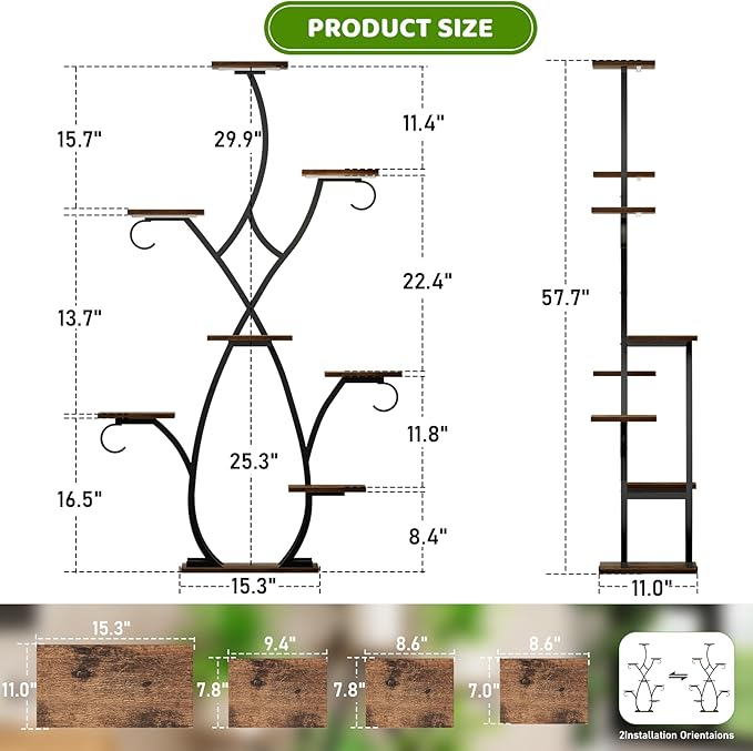 Plant Stand Indoor with Grow Lights - 58" Tall Plant Shelf Indoor, 8 Tiered Corner Lighted Plant Stand for Indoor Multiple Plants, Metal Flower Stands Display Rack for House, Patio, Black