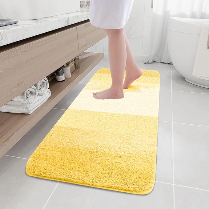 Arotive Microfiber Bathroom Rugs, Shaggy Soft and Absorbent Bath Rug, Non-Slip, Thick Plush Machine Washable Dry Bath Mats for Bathroom, Tub and Shower, 59x17, Yellow, Rectangular
