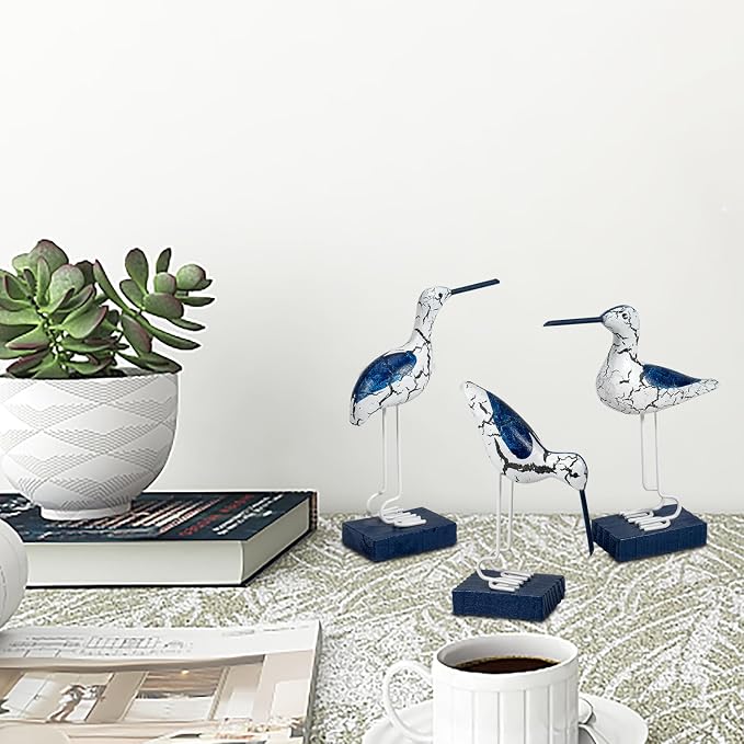 3Pcs Wooden Coastal Decor, Bird Figurines Nautical Decor for Home,Table,Balcony,Garden, Beach Outdoor Decor
