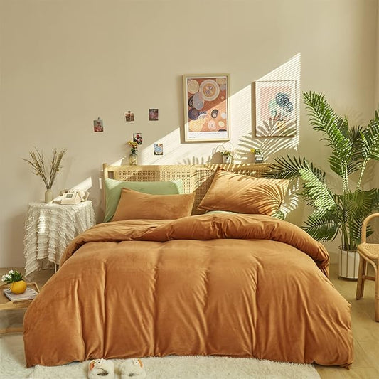 Pureant Pumpkin Comforter Set Queen Burnt Orange Velvet Bedding Comforters Women Girls Solid Terracotta Aesthetic Flannel Quilts Soft Warm Light Caramel Plush Blanket Sherpa Luxury Shaggy Cinnamon Bed