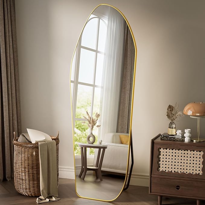 Full Length Mirror - 67"x24" Irregular Diamond Shaped Floor Mirror Aluminum Frame Floor Mirror Full Length for Bedroom Living Room Cloakroom Decor Gold