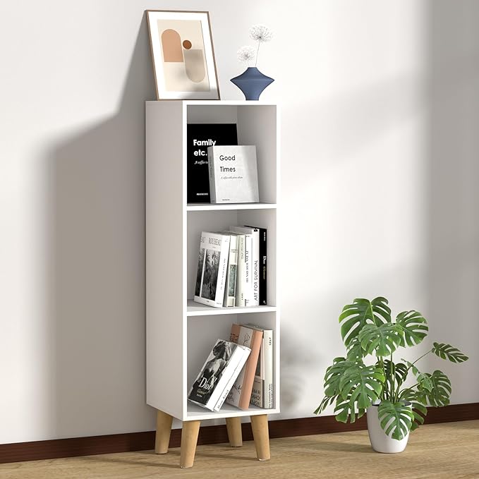 3 Cube Storage Organizer with Legs, 3 Tier Cube Low Bookcase Freestanding Storage Display Organizer for Home Office, Three-Cubes Open Shelf Short Bookshelf (White, 3 Cube)