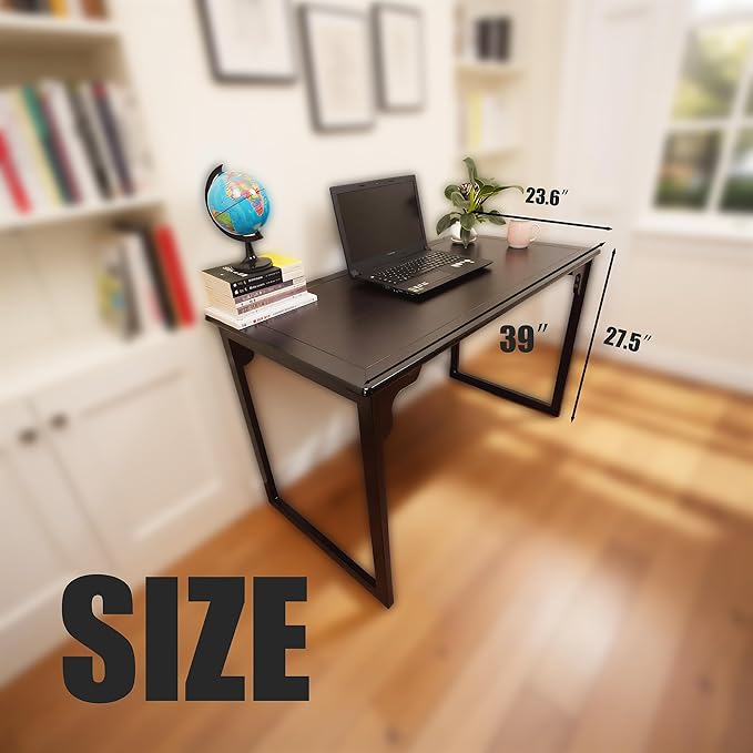 Solid Wood Desk with Drawer, Small Writing Desk for Small Spaces,Gaming Study Home Office Workbench woodenDesks for Work, 39 inch Wooden Computer Desk for Bedroom Black Walnut Color