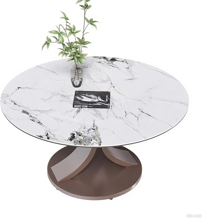 Montary 5 Piece Modern Dining Table Set of 4, Round 53" D Faux Marble Kitchen Table with Sintered Stone Top and Stainless Steel Double C Base, Dining Room Table with 4 Dining Chairs