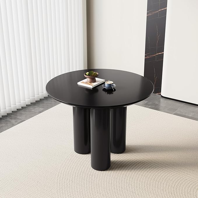 39.37" Black Round Dining Room Table, Circular Kitchen Table for 2-4 People, Modern Dining Table for Kitchen, Living Room, Bar, Space Saving, Table Only
