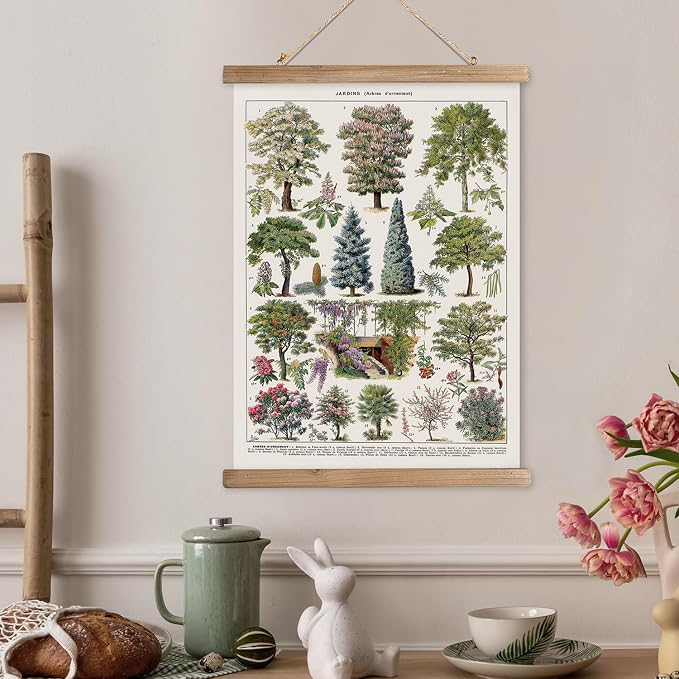 XIAOAIKA Vintage Tree and Shrub Poster - Botanical Educational Retro Wall Art with Wooden Frame for Gardening Enthusiasts and Landscape Designers 16 x 23 Inches
